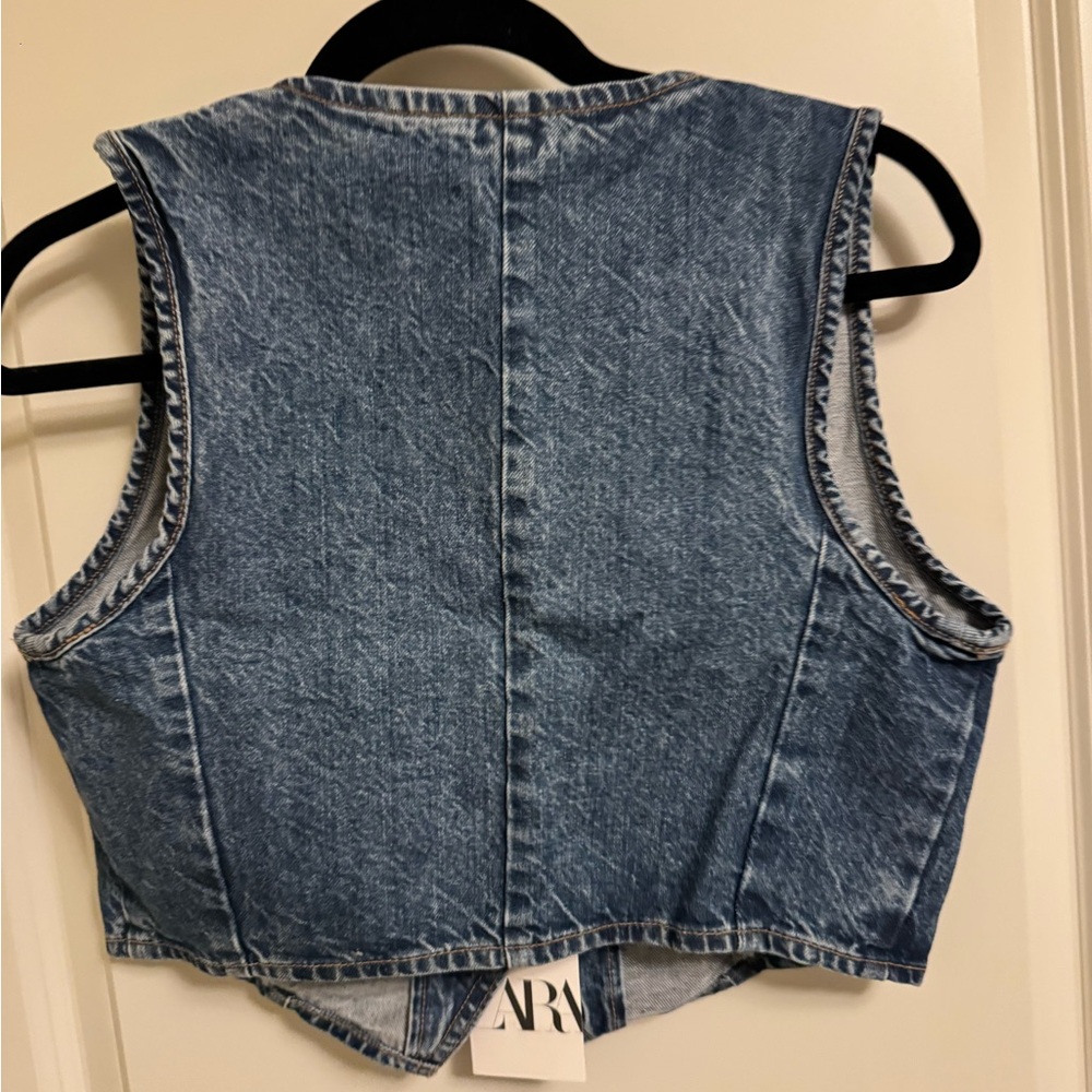 ZARA Light Blue Denim Vest with Dark Blue Trim - Picture 5 of 5